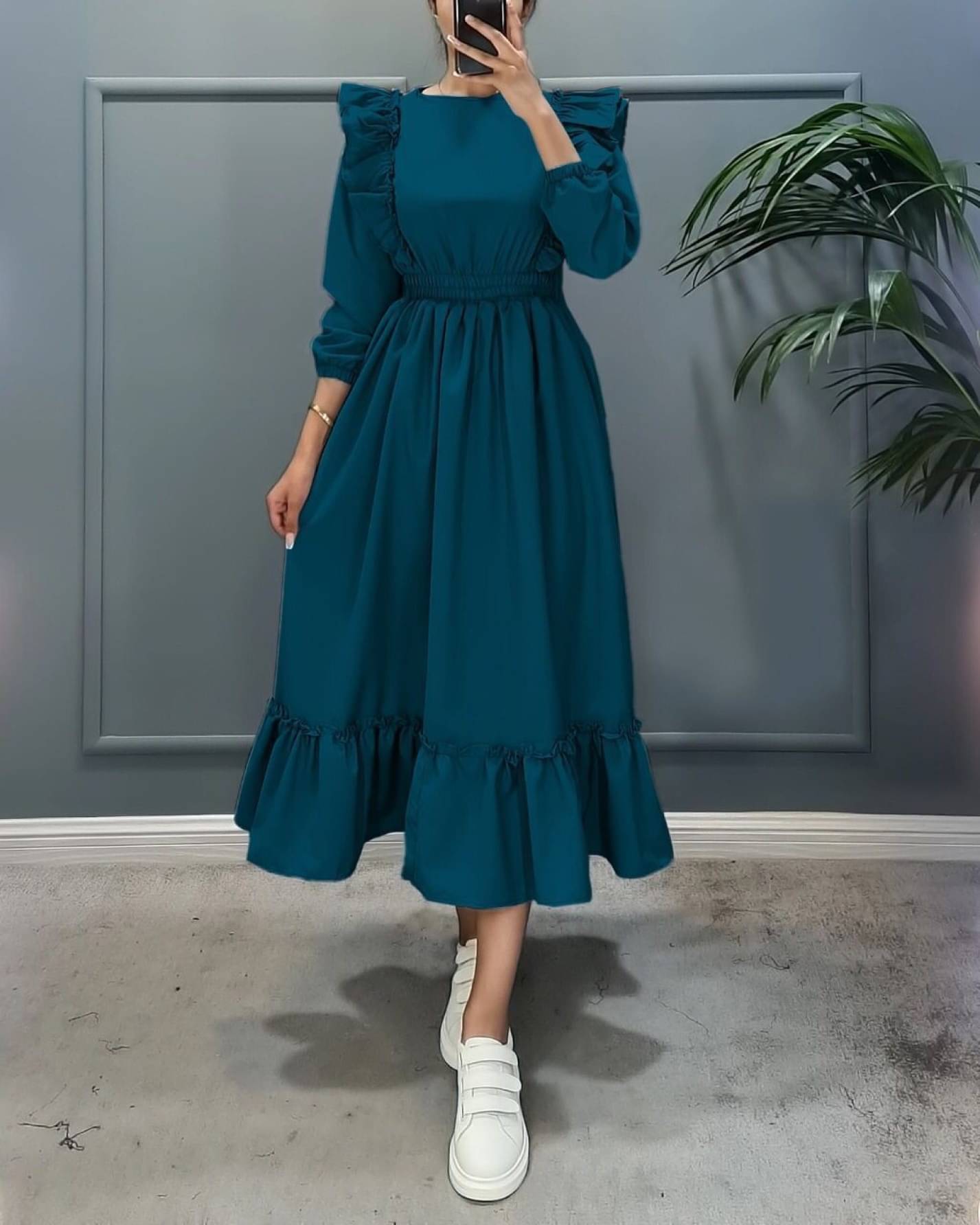JASH CREATION Polyester solid Midi Women's Fit & Flare Dress - Blue ( Pack of 1 ) JASH CREATION Polyester solid Midi Women's Fit & Flare Dress - Blue ( Pack of 1 )