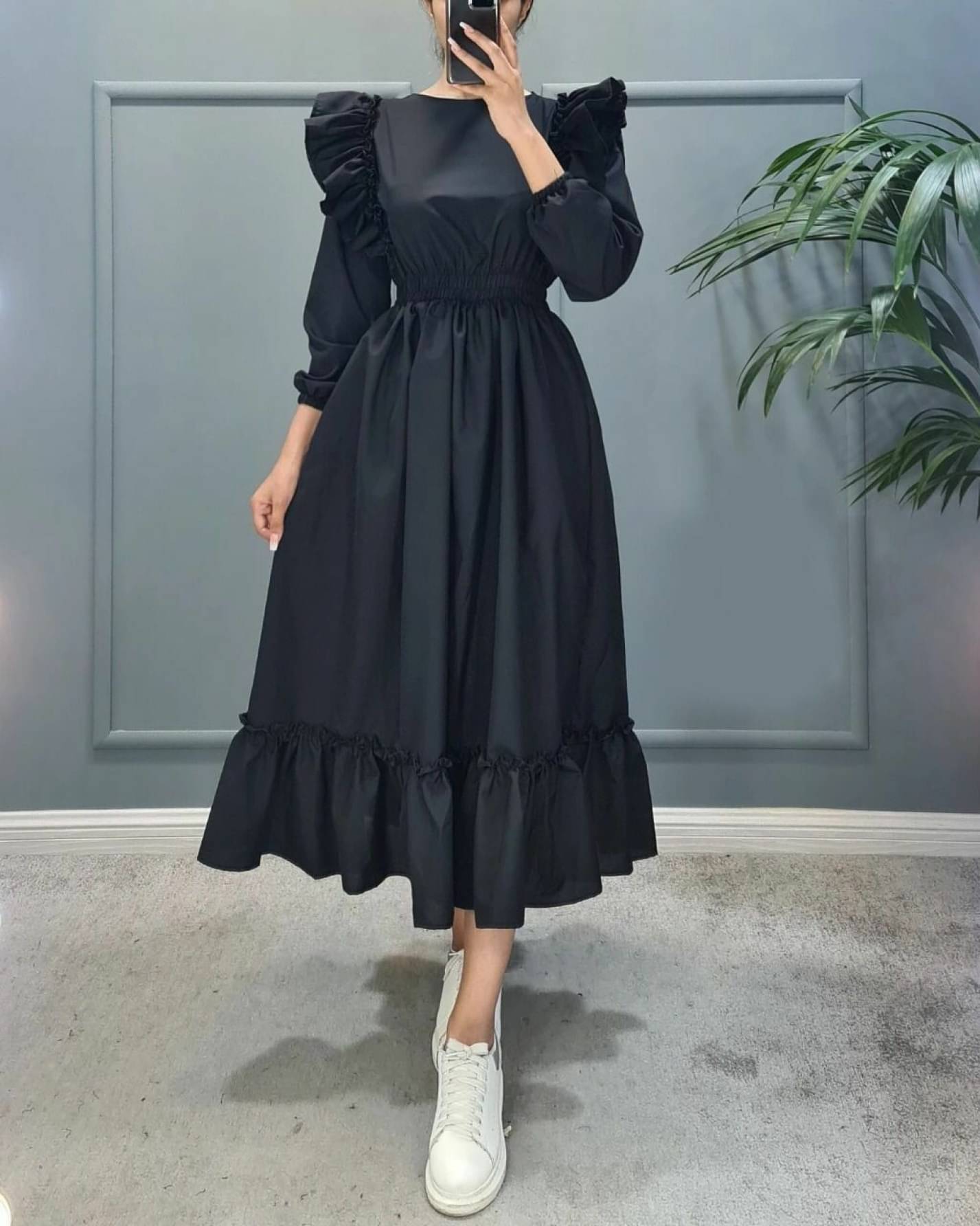     			JASH CREATION Women Polyester Solid Fit & Flare Dress ( Black )
