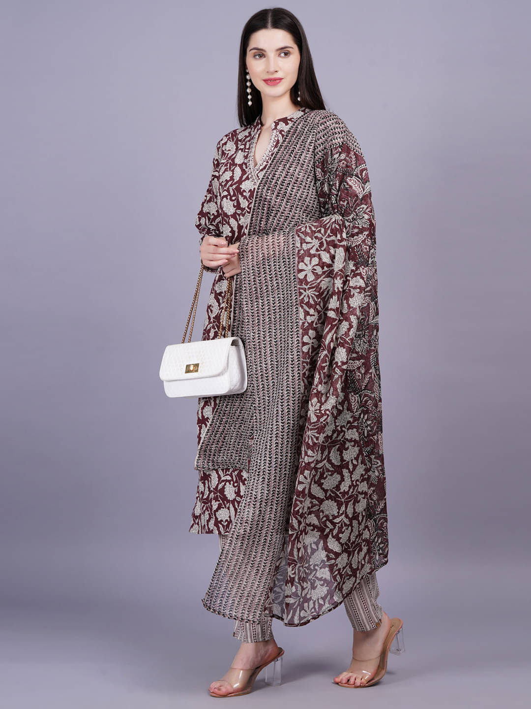 JC4U Cotton Printed Kurti With Pants Women's Stitched Salwar Suit - Wine ( Pack of 1 ) JC4U Cotton Printed Kurti With Pants Women's Stitched Salwar Suit - Wine ( Pack of 1 )