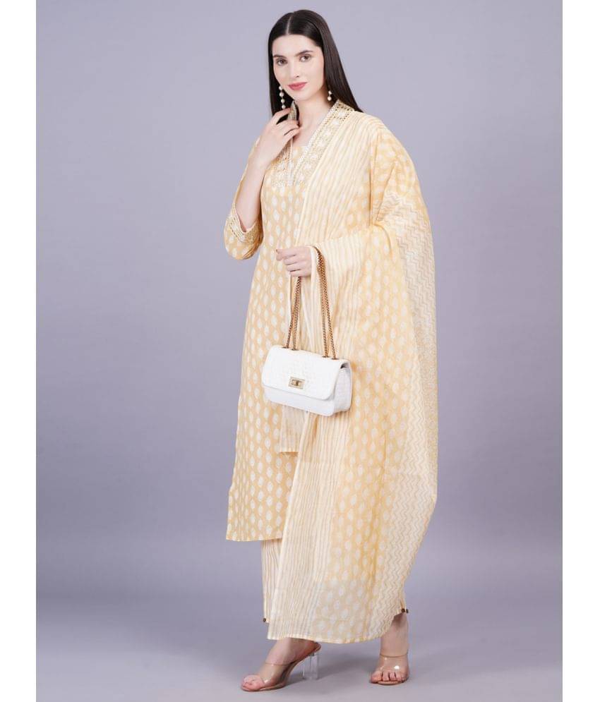 JC4U Cotton Printed Kurti With Pants Women's Stitched Salwar Suit - Yellow ( Pack of 1 ) JC4U Cotton Printed Kurti With Pants Women's Stitched Salwar Suit - Yellow ( Pack of 1 )