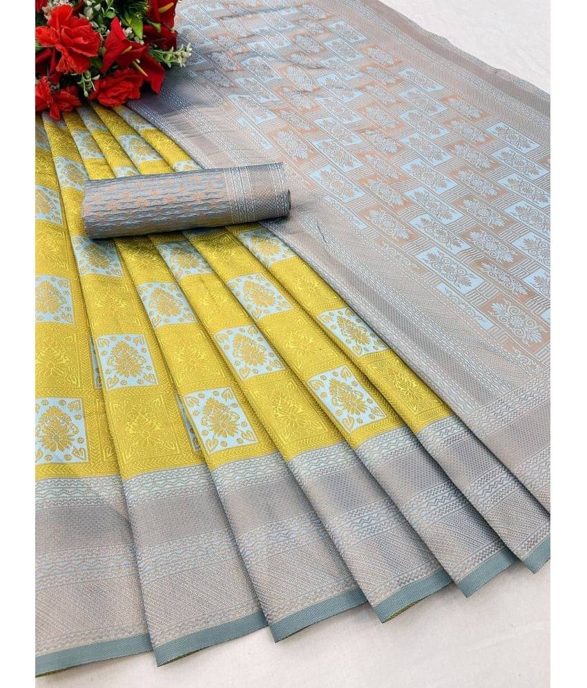     			JULEE Banarasi Silk Solid Saree With Unstitched Blouse Piece ( Yellow )
