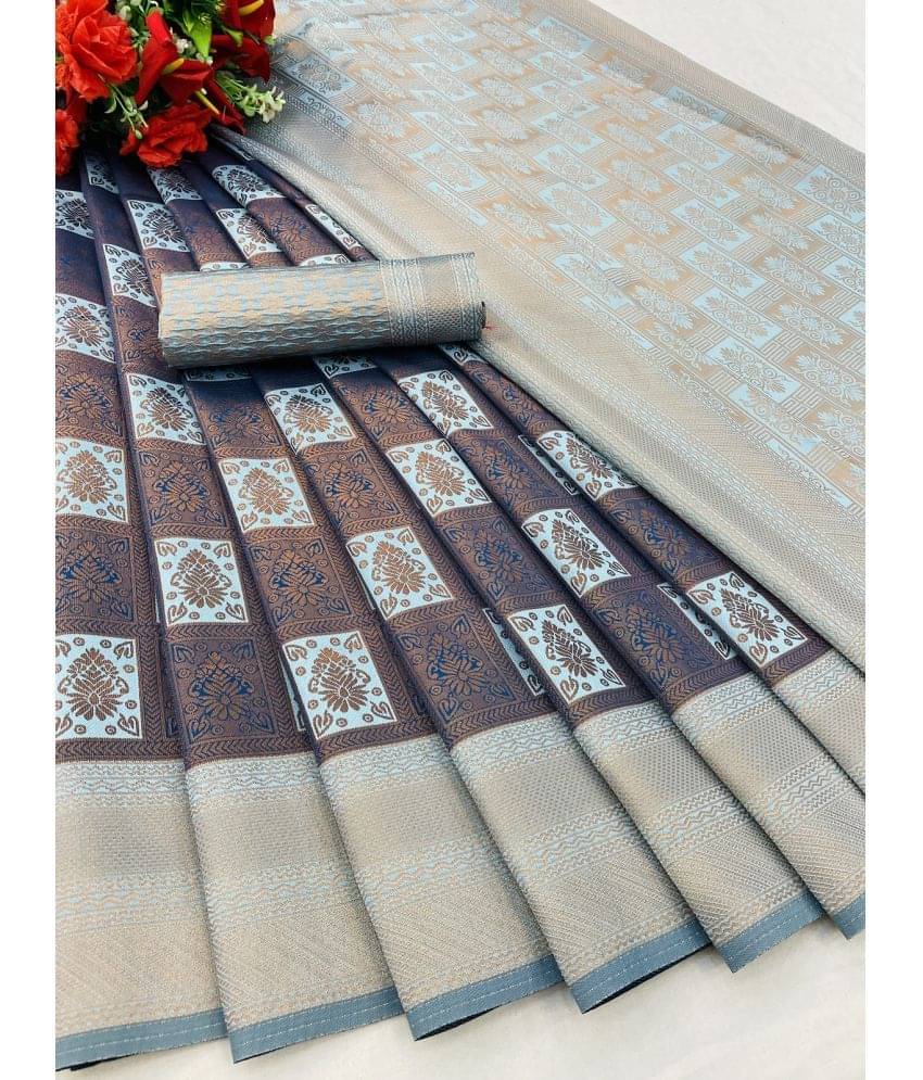 JULEE Banarasi Silk Solid Saree With Unstitched Blouse Piece ( Navy Blue ) JULEE Banarasi Silk Solid Saree With Unstitched Blouse Piece ( Navy Blue )