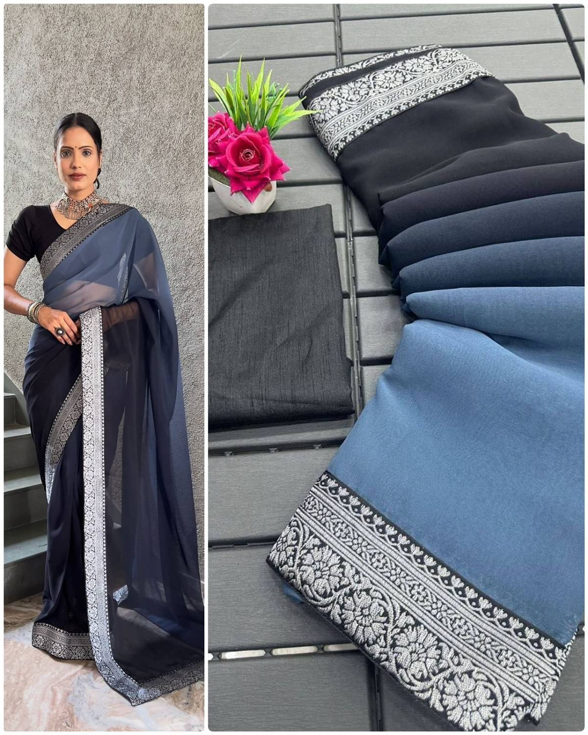     			JULEE Georgette Solid Saree With Unstitched Blouse Piece ( Grey )