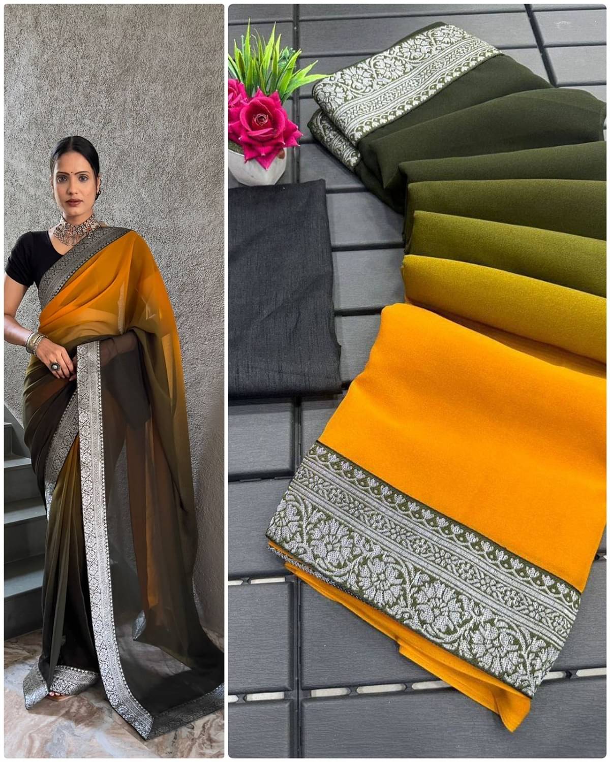 JULEE Georgette Solid Saree With Unstitched Blouse Piece ( LightGreen ) JULEE Georgette Solid Saree With Unstitched Blouse Piece ( LightGreen )
