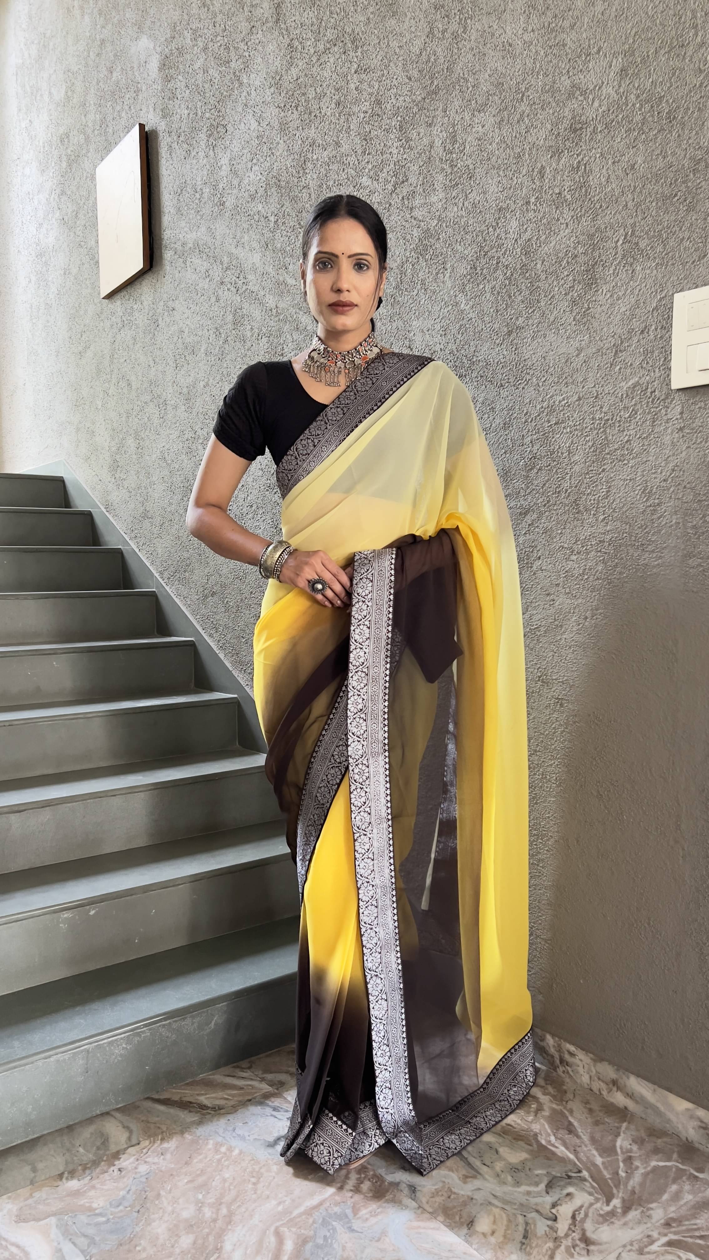 JULEE Georgette Solid Saree With Unstitched Blouse Piece ( Yellow ) JULEE Georgette Solid Saree With Unstitched Blouse Piece ( Yellow )
