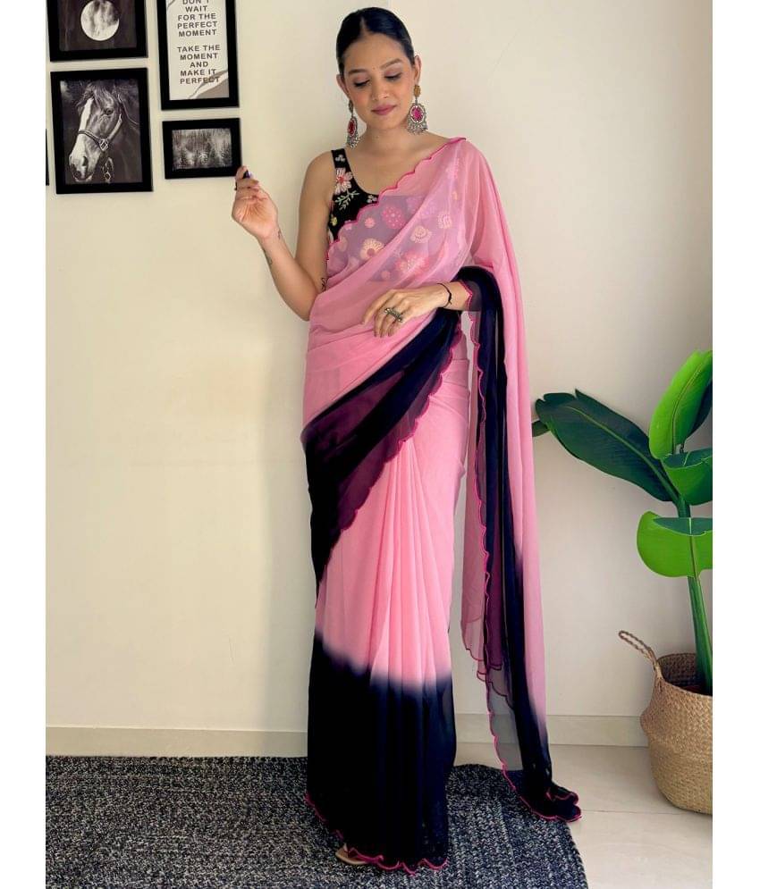     			JULEE Georgette Solid Saree With Unstitched Blouse Piece ( Peach )