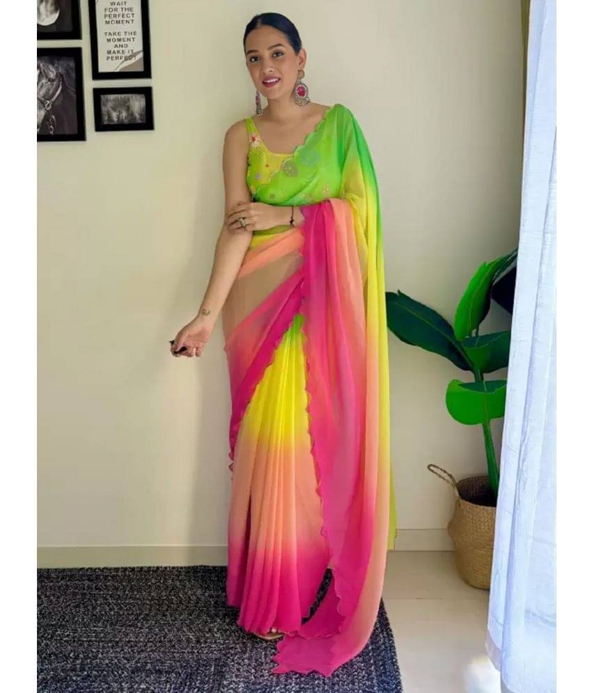 JULEE Georgette Solid Saree With Unstitched Blouse Piece ( Yellow ) JULEE Georgette Solid Saree With Unstitched Blouse Piece ( Yellow )