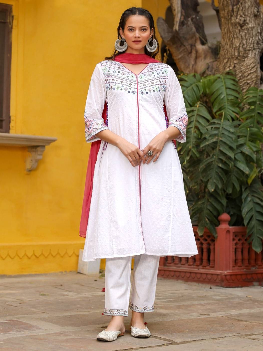Juniper Cotton Embroidered Kurti With Pants Women's Stitched Salwar Suit - White ( Pack of 1 ) Juniper Cotton Embroidered Kurti With Pants Women's Stitched Salwar Suit - White ( Pack of 1 )