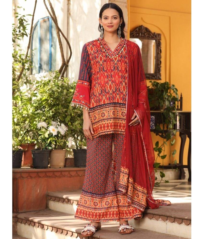 Juniper Cotton Printed Kurti With Pants Women's Stitched Salwar Suit - Rust ( Pack of 1 ) Juniper Cotton Printed Kurti With Pants Women's Stitched Salwar Suit - Rust ( Pack of 1 )