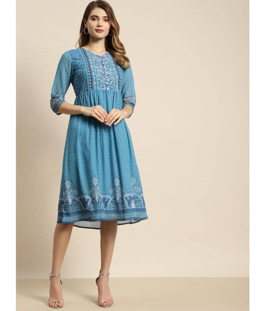 Juniper Georgette Printed Midi Women's Fit & Flare Dress - Blue ( Pack of 1 ) Juniper Georgette Printed Midi Women's Fit & Flare Dress - Blue ( Pack of 1 )