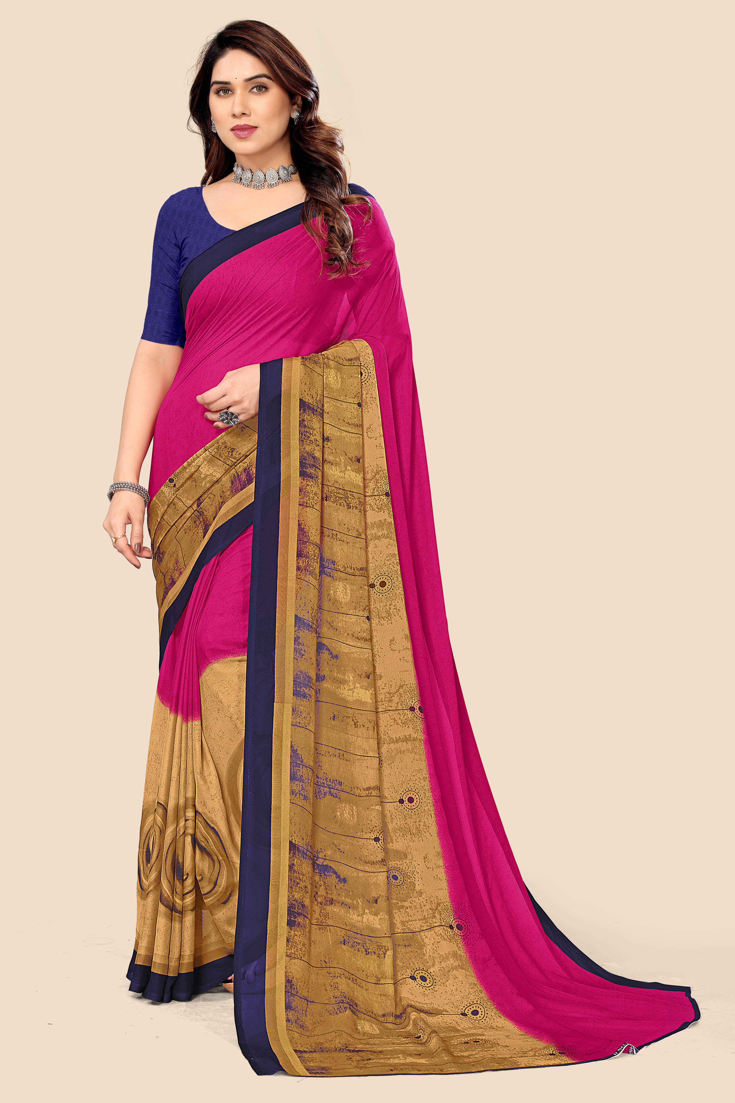     			Kanooda Prints Georgette Printed Saree With Unstitched Blouse Piece ( Pink )