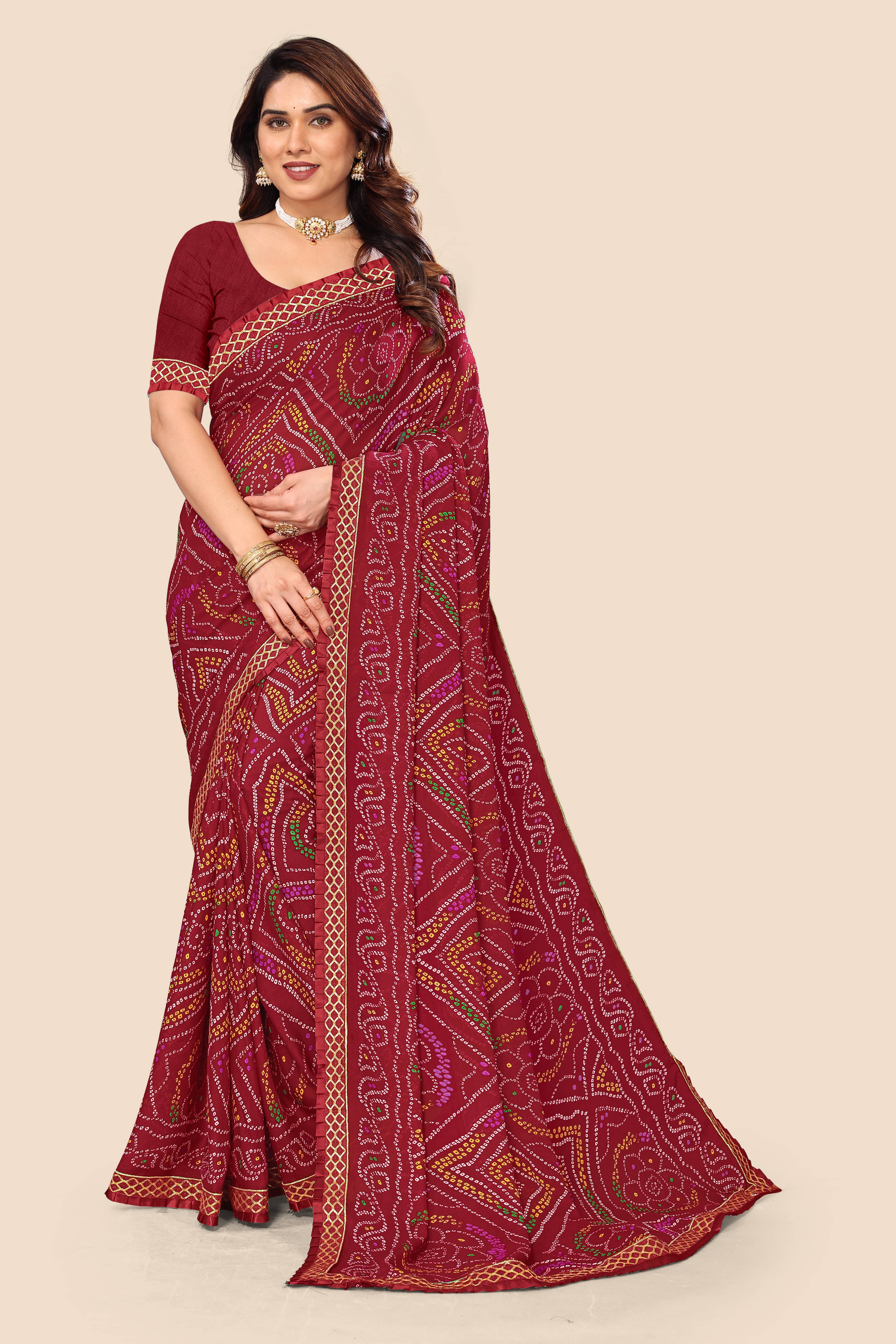     			Kanooda Prints Georgette Printed Saree With Unstitched Blouse Piece ( Maroon )