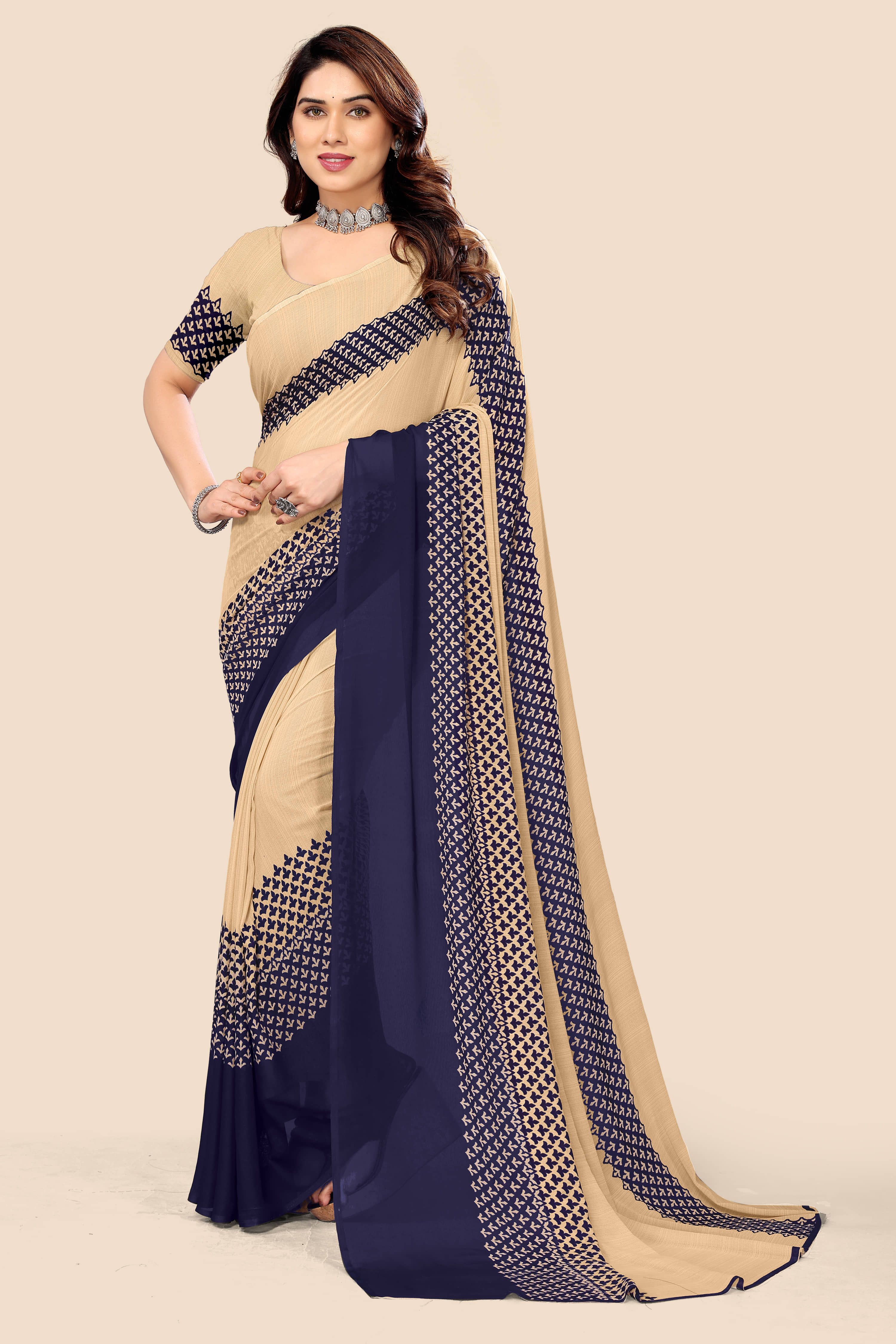 Kanooda Prints Georgette Printed Saree With Unstitched Blouse Piece ( Rose Gold ) - Sarees | Buy online on ZillyBuy
