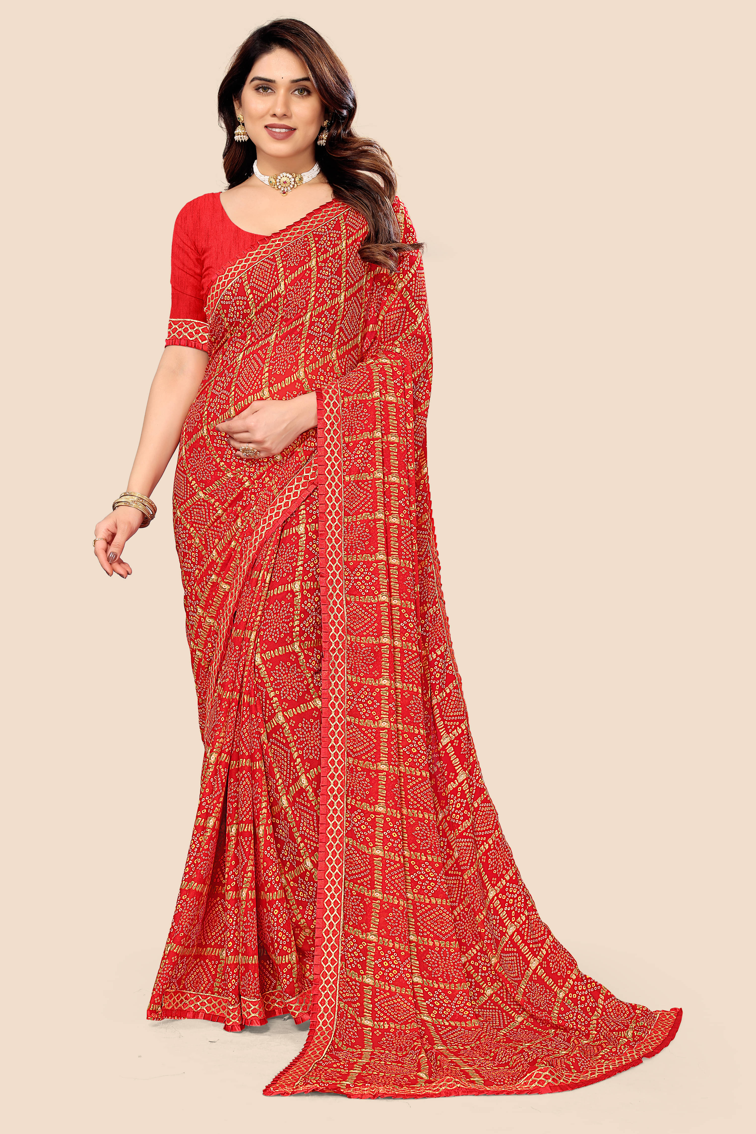 Kanooda Prints Georgette Printed Saree With Unstitched Blouse Piece ( Red ) Kanooda Prints Georgette Printed Saree With Unstitched Blouse Piece ( Red )