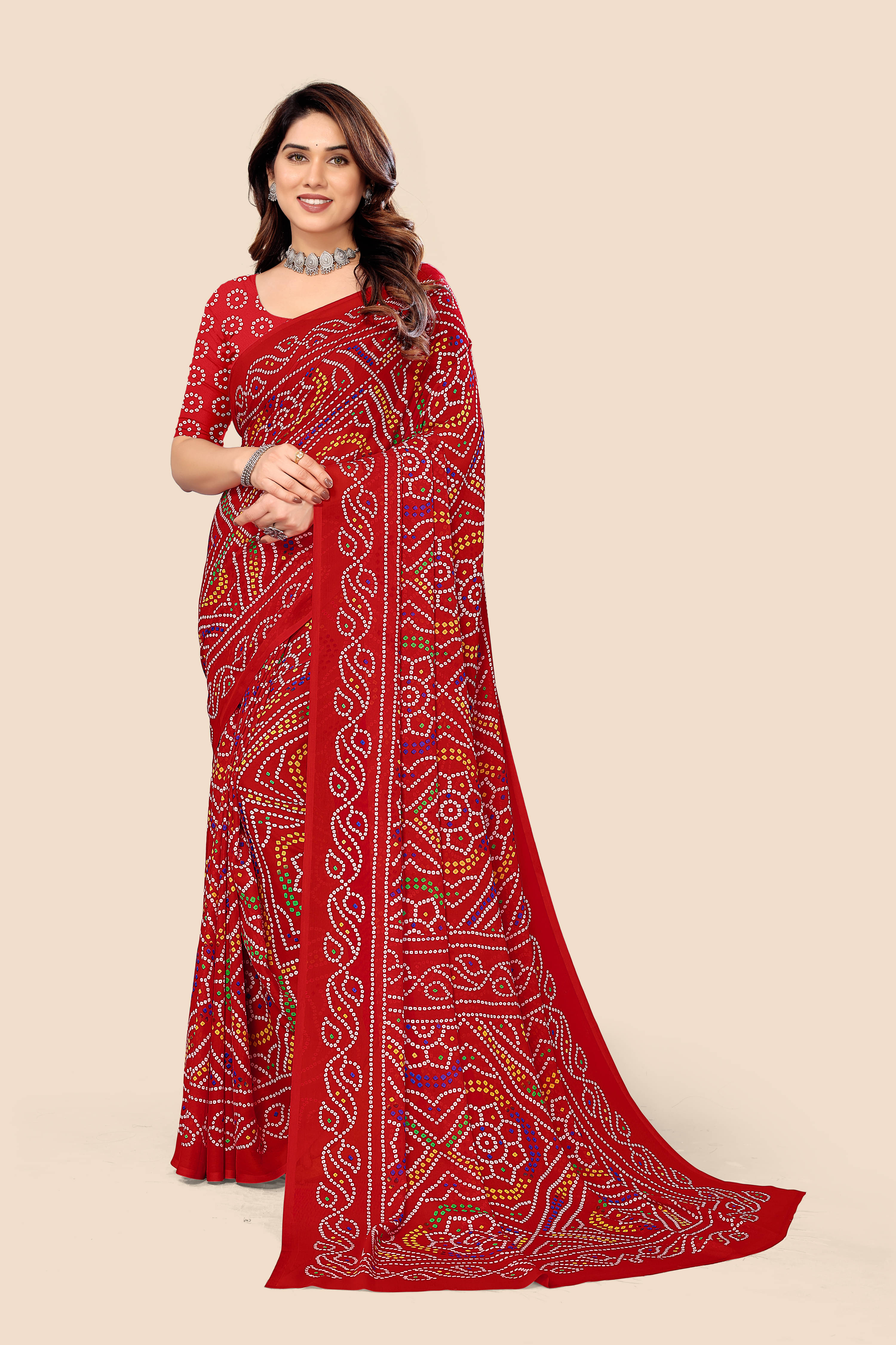     			Kanooda Prints Georgette Printed Saree With Unstitched Blouse Piece ( Red )