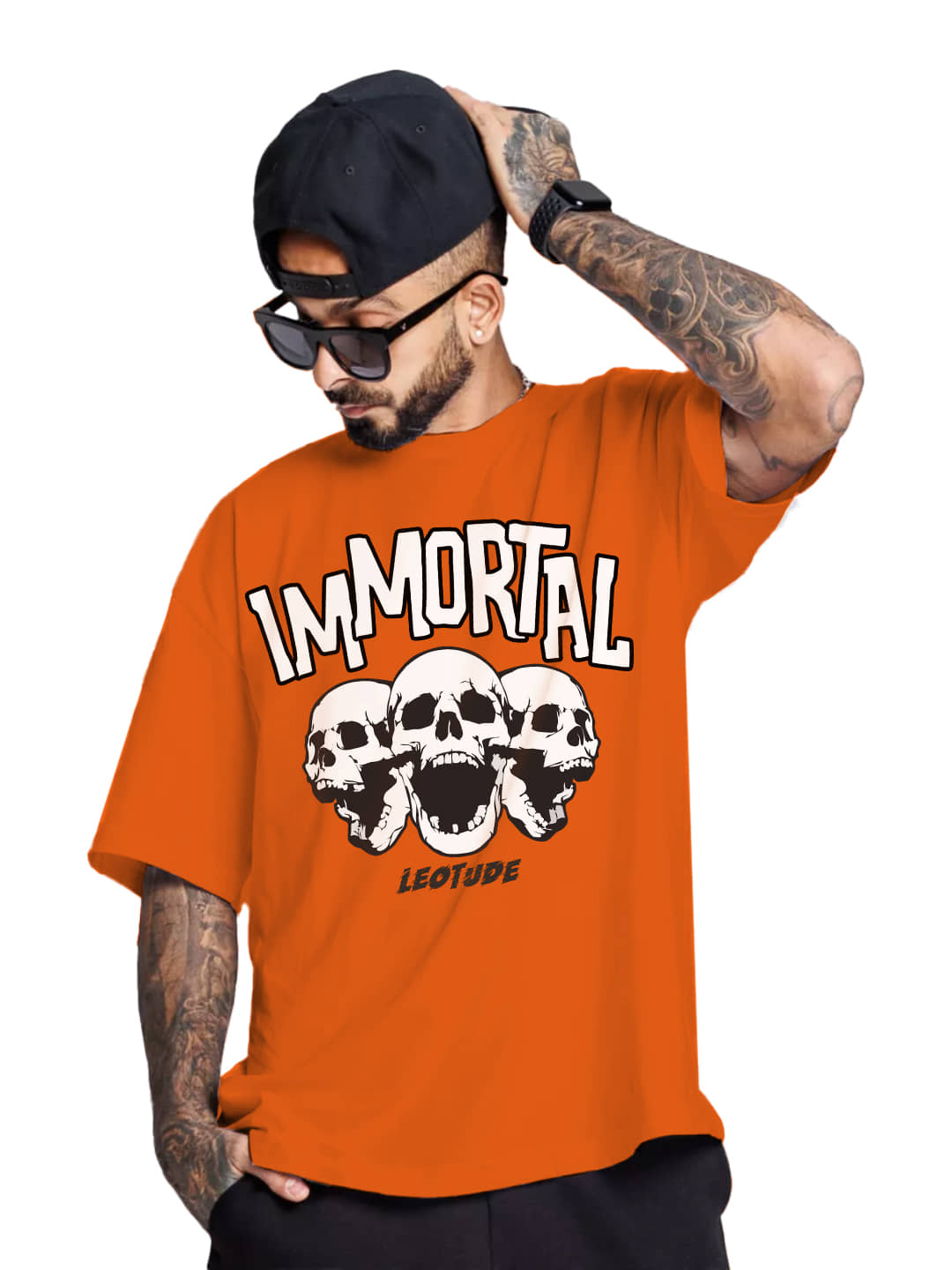 Leotude Pack of 1 Cotton Blend Oversized Fit Men's T-Shirt ( Orange )