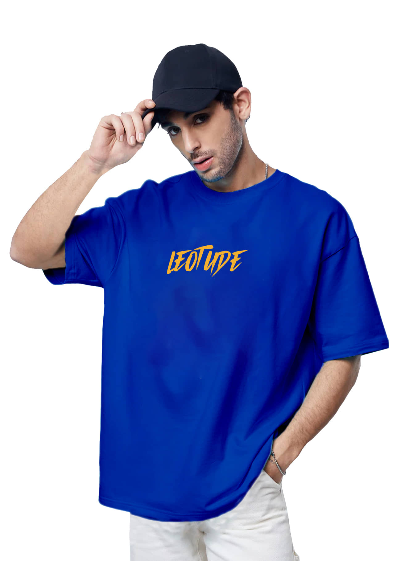 Leotude Men Cotton Blend Oversized Fit Printed T-Shirt ( Blue )