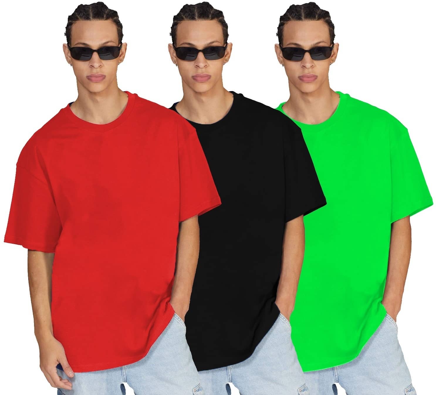 Leotude Pack of 3 Cotton Blend Oversized Fit Men's T-Shirt ( Red )