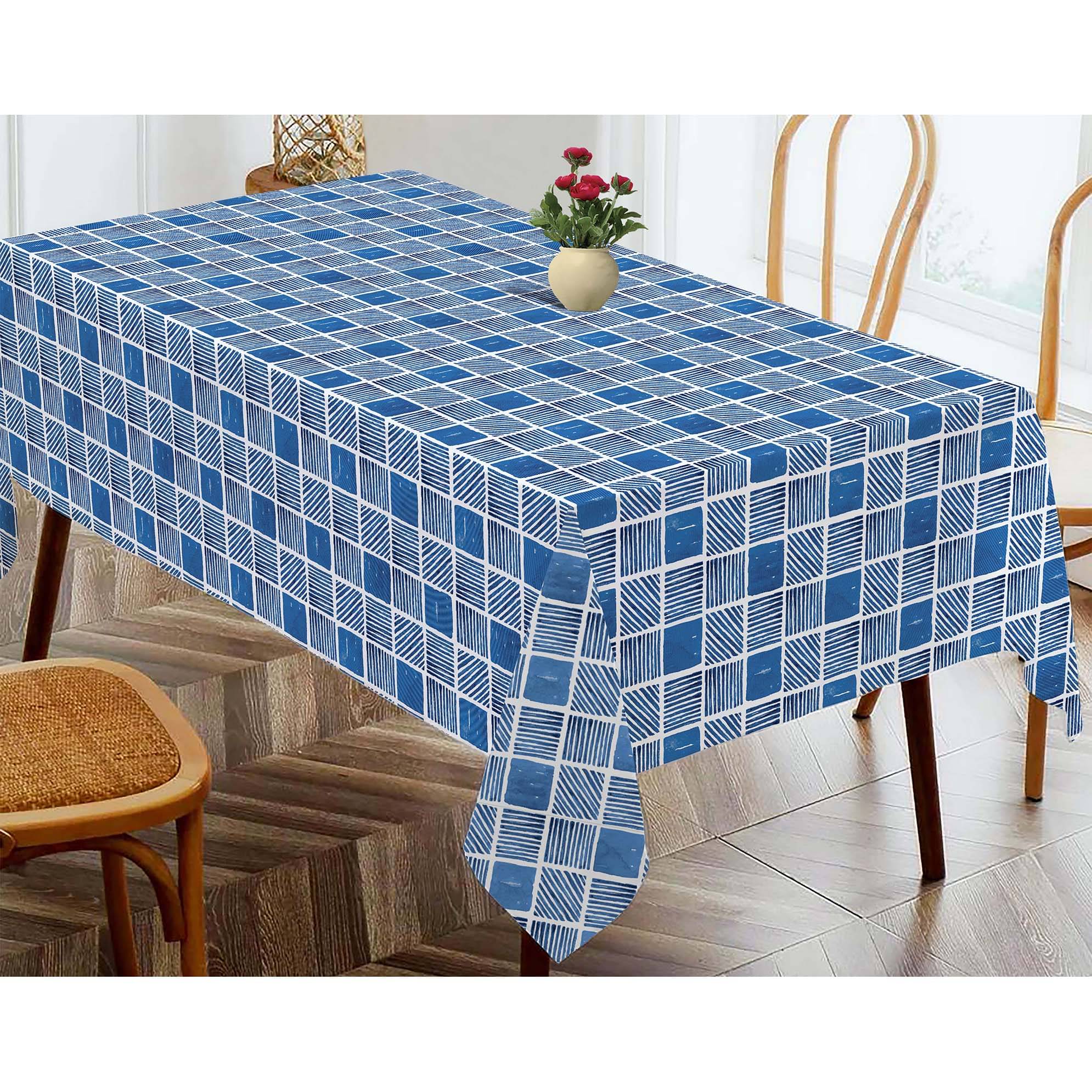 Oasis Hometex Checks Cotton 4 Seater Rectangle Table Cover ( 152 x 138 ) cm Pack of 1 Blue     			Oasis Hometex Checks Cotton 4 Seater Rectangle Table Cover ( 152 x 138 ) cm Pack of 1 Blue