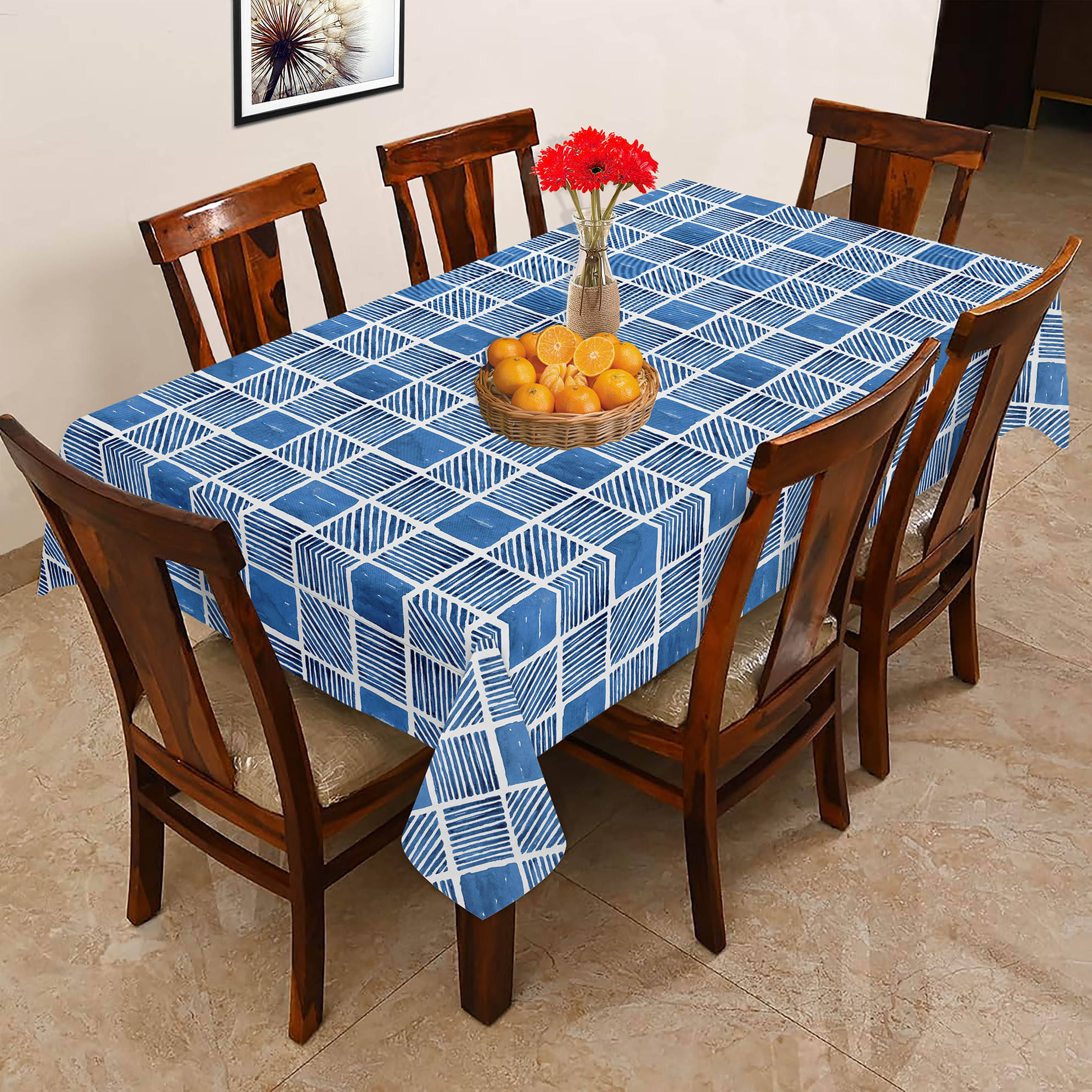     			Oasis Hometex Printed Cotton 6 Seater Rectangle Table Cover ( 178 x 152 ) cm Pack of 1 Blue