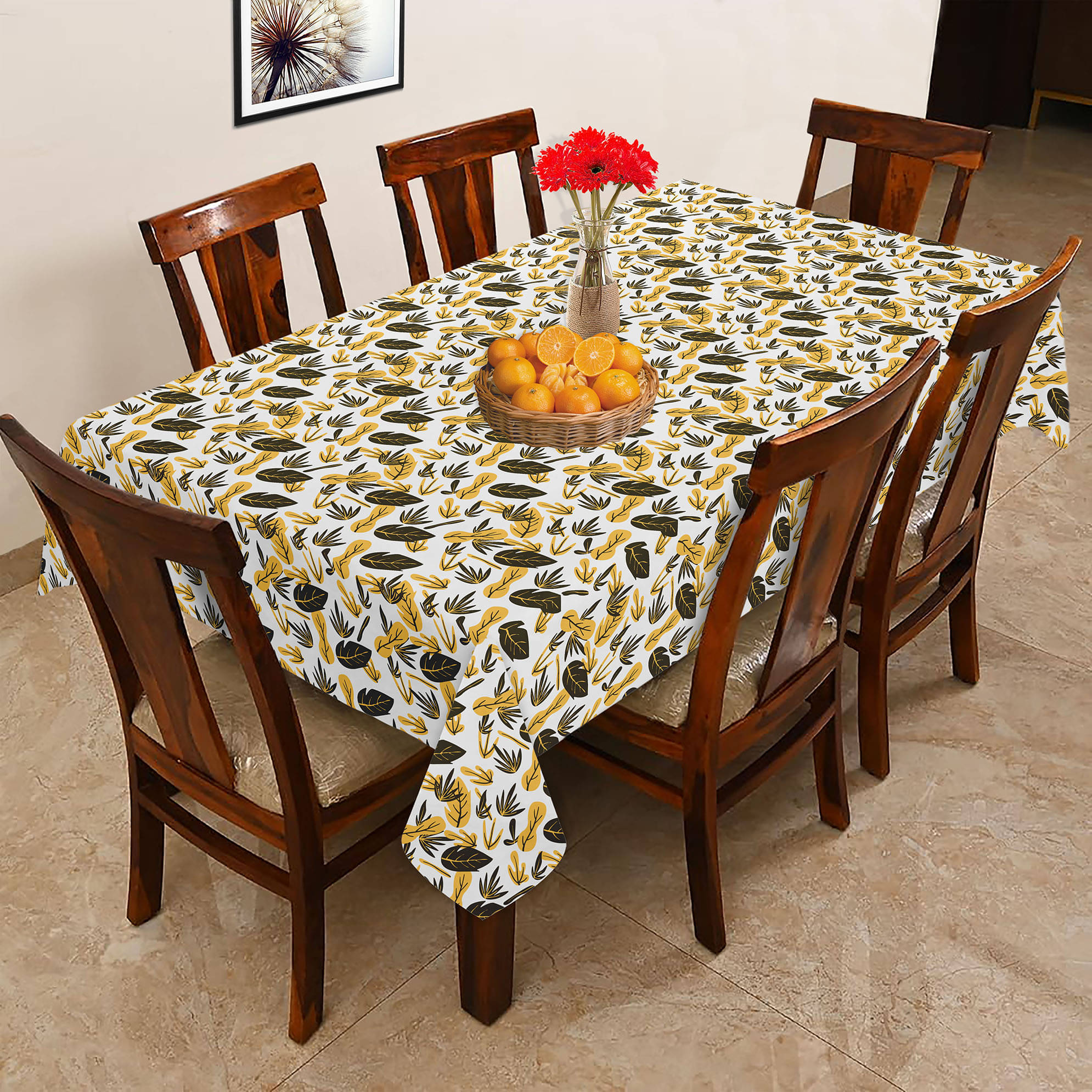     			Oasis Hometex Printed Cotton 6 Seater Rectangle Table Cover ( 178 x 152 ) cm Pack of 1 Yellow