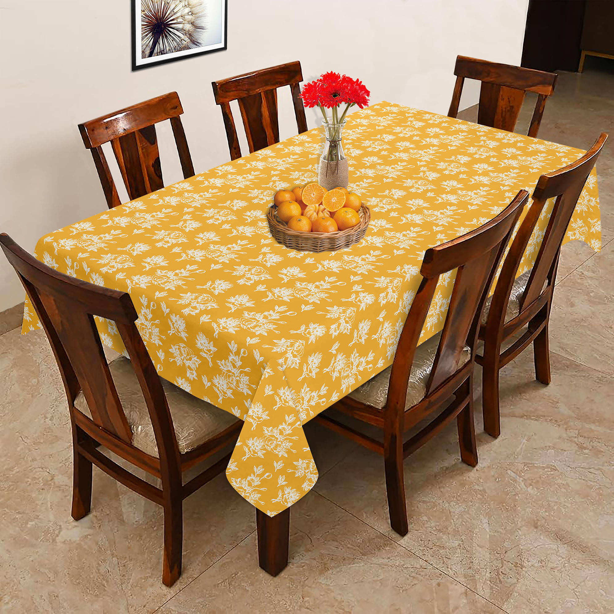 Oasis Hometex Printed Cotton 6 Seater Rectangle Table Cover ( 178 x 152 ) cm Pack of 1 Yellow Oasis Hometex Printed Cotton 6 Seater Rectangle Table Cover ( 178 x 152 ) cm Pack of 1 Yellow