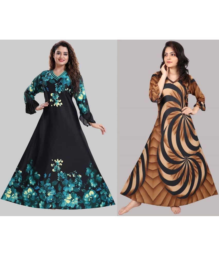 PURSA Green,Camel Satin Women's Nightwear Nighty & Night Gowns ( Pack of 2 ) - Nightwear & Loungewear | Buy online on ZillyBuy