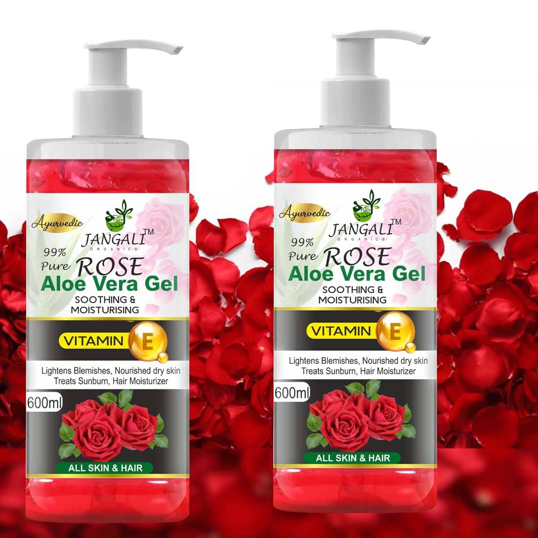 PURE JANGALI ORGANICS 100% PURE Rose Aloe Vera Gel for Beautiful Skin & Hair 1200ML PURE JANGALI ORGANICS 100% PURE Rose Aloe Vera Gel for Beautiful Skin & Hair 1200ML