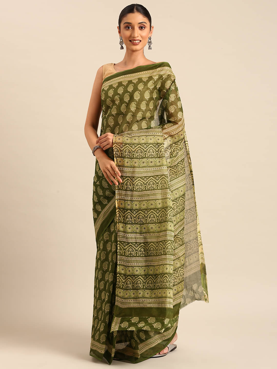 SHANVIKA Cotton Printed Saree Without Blouse Piece ( Green ) SHANVIKA Cotton Printed Saree Without Blouse Piece ( Green )