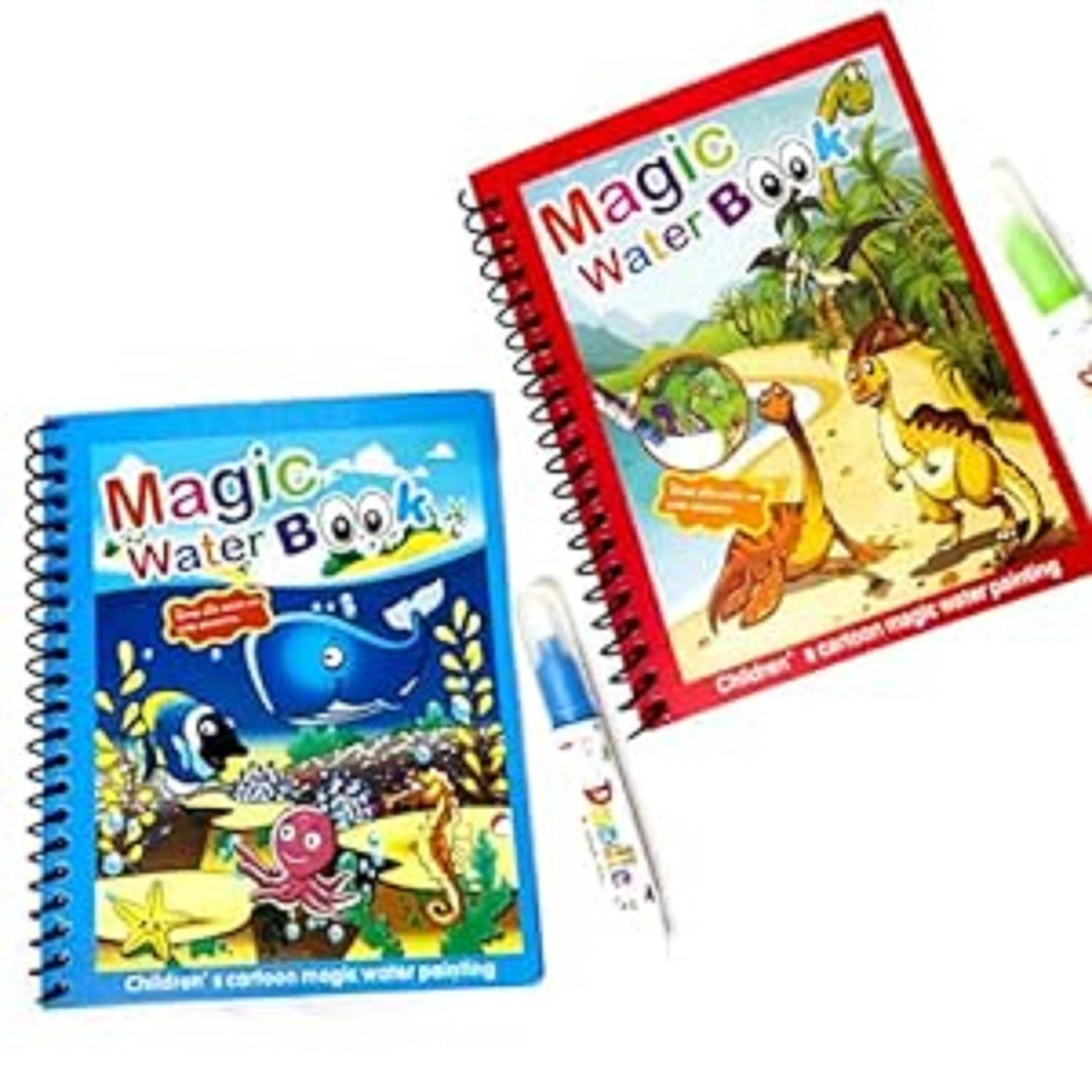 SNOZIO Magic Water Coloring Doodle Book & Magic Pen Reusable Magic Water Quick Dry Book Water Coloring Book Doodle with Magic Pen Painting Board for Children Education Drawing Pad (Pack of 2) SNOZIO Magic Water Coloring Doodle Book & Magic Pen Reusable Magic Water Quick Dry Book Water Coloring Book Doodle with Magic Pen Painting Board for Children Education Drawing Pad (Pack of 2)