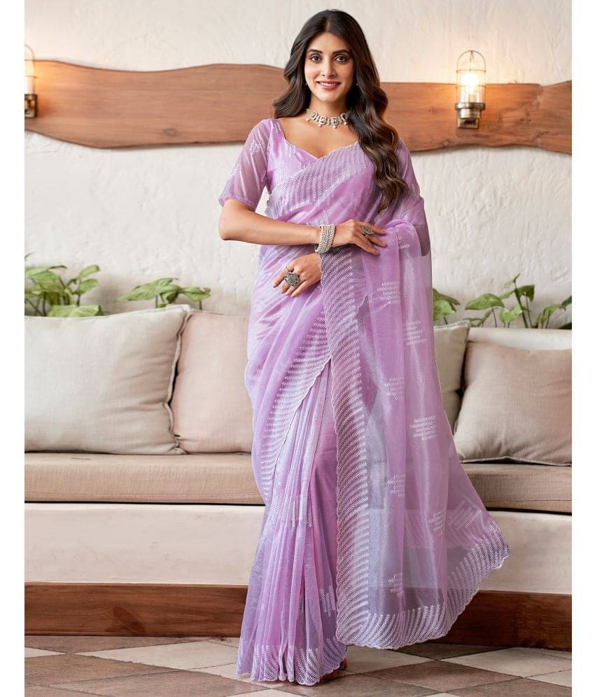 Samah Organza Embroidered Saree With Unstitched Blouse Piece ( Purple ) Samah Organza Embroidered Saree With Unstitched Blouse Piece ( Purple )
