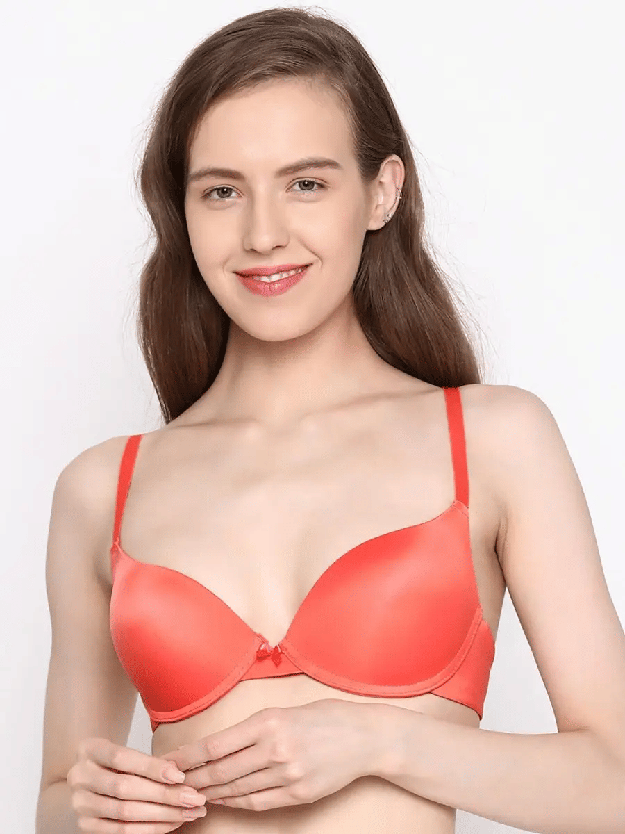 Susie Nylon Lightly Padded Women's Push Up Bra ( Orange ) Susie Nylon Lightly Padded Women's Push Up Bra ( Orange )