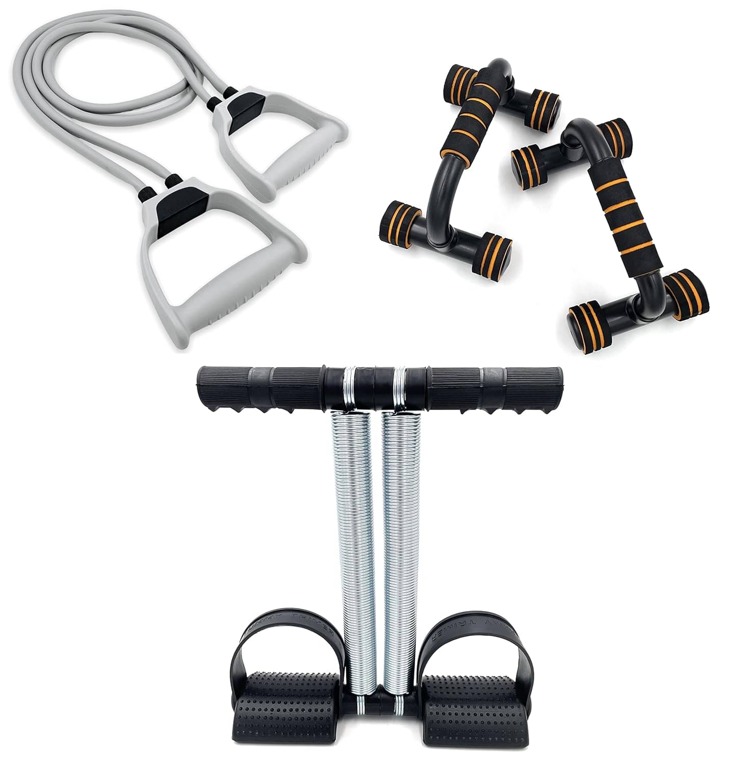 Toning Resistance Tube and Push up Bar with Double Spring Tummy Trimmer Combo Home Gym Exercise Equipment for Men Women Gym Equipment Set for Home Workout     			Toning Resistance Tube and Push up Bar with Double Spring Tummy Trimmer Combo Home Gym Exercise Equipment for Men Women Gym Equipment Set for Home Workout