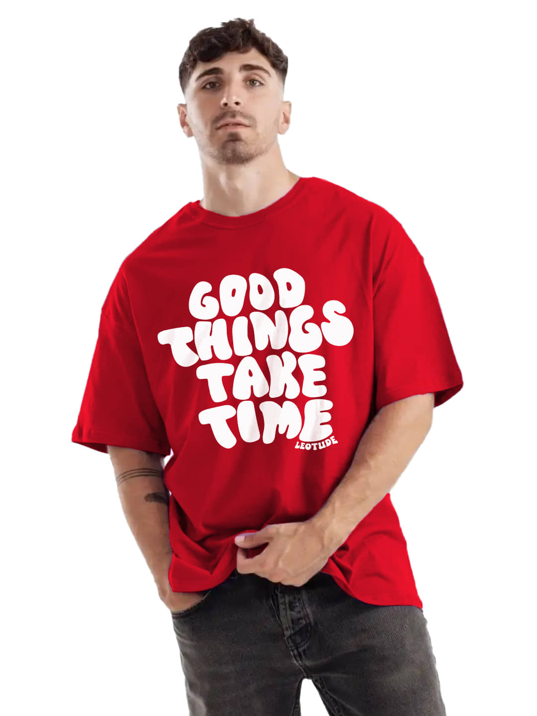 Trond Pack of 1 100% Cotton Oversized Fit Men's T-Shirt ( Red )