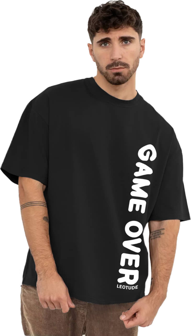 Trond Pack of 1 100% Cotton Oversized Fit Men's T-Shirt ( Black )