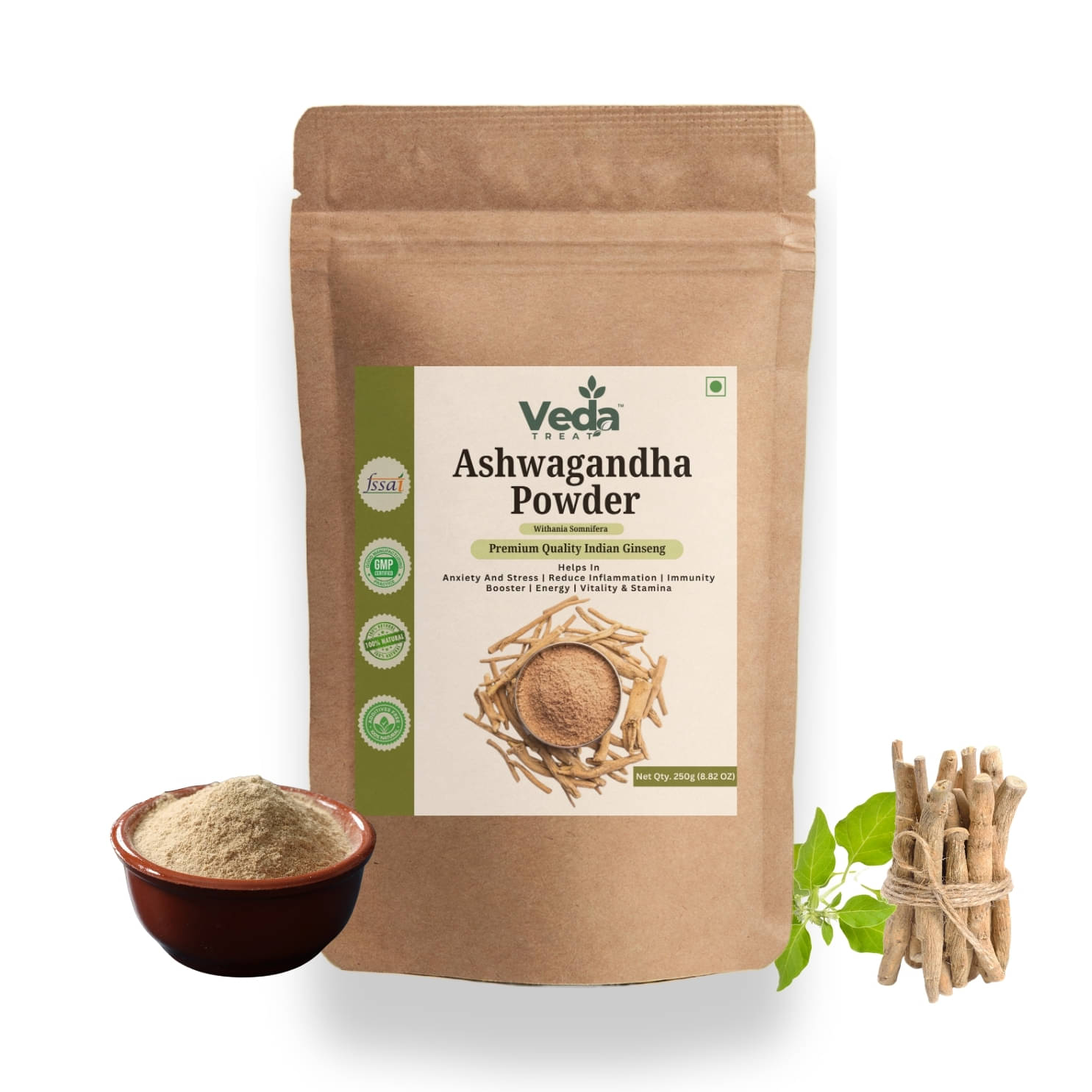     			VedaTreat Organic Ashwagandha Powder (Withania somnifera) - 100% Pure & Natural Adaptogenic Herb for Stress Relief, Energy Boost, and Immune Support
