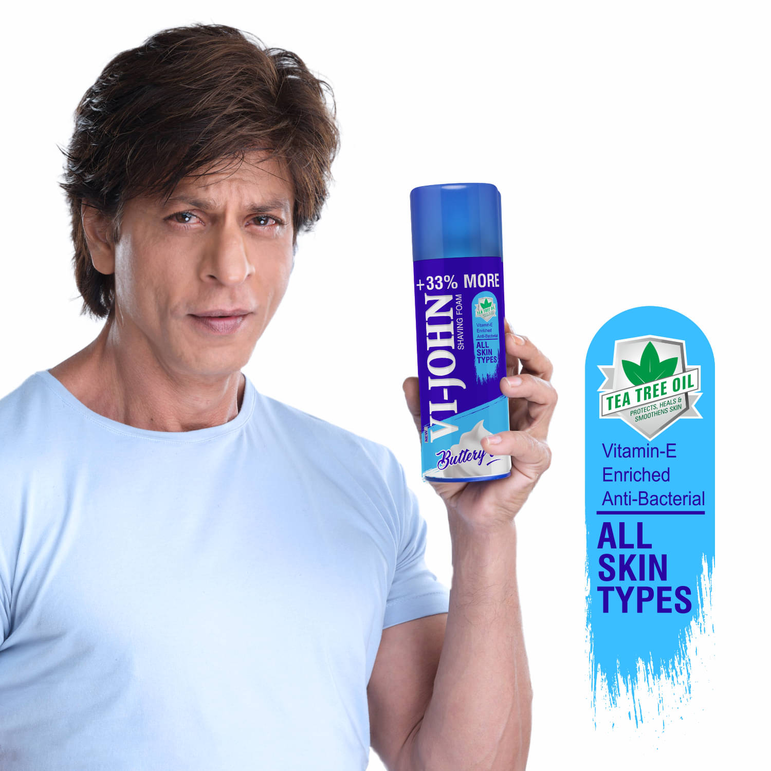     			VI-JOHN All Skin Type Shaving Foam Enriched With Vitamin E , Tea Tree Oil 400g - (800g) Pack of 2