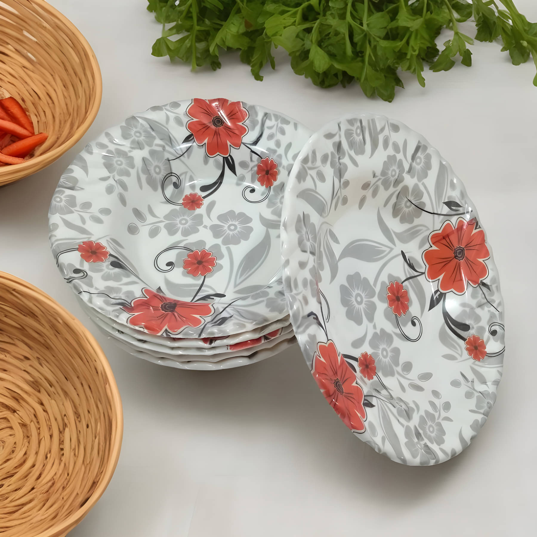     			kitchrox 6 Pcs Melamine Multi Color Quarter Plate