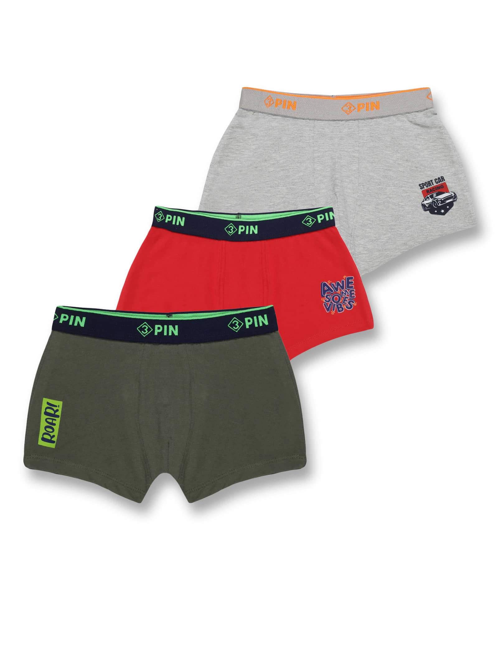 3PIN Pack of 3 Boys Cotton Trunks ( Green,Orange,Light Grey ) - Nightwear & Loungewear | Buy online on ZillyBuy