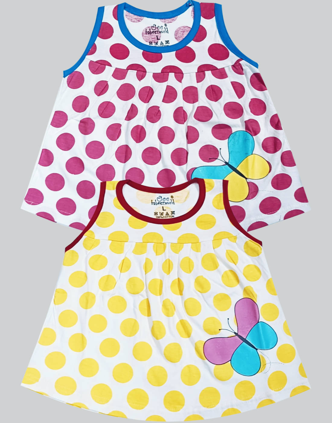     			Babeezworld Pack of 2 Baby Girls Cotton Frock ( Pink & Yellow )