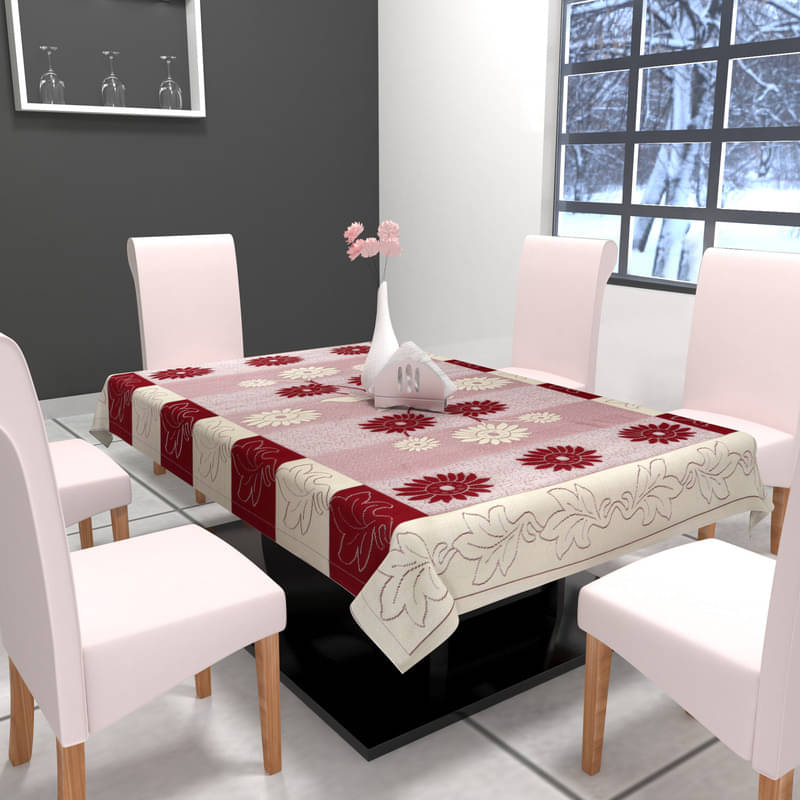     			CASA FURNISHING Printed Polyester 6 Seater Rectangle Table Cover ( 228 x 152 ) cm Pack of 1 Maroon