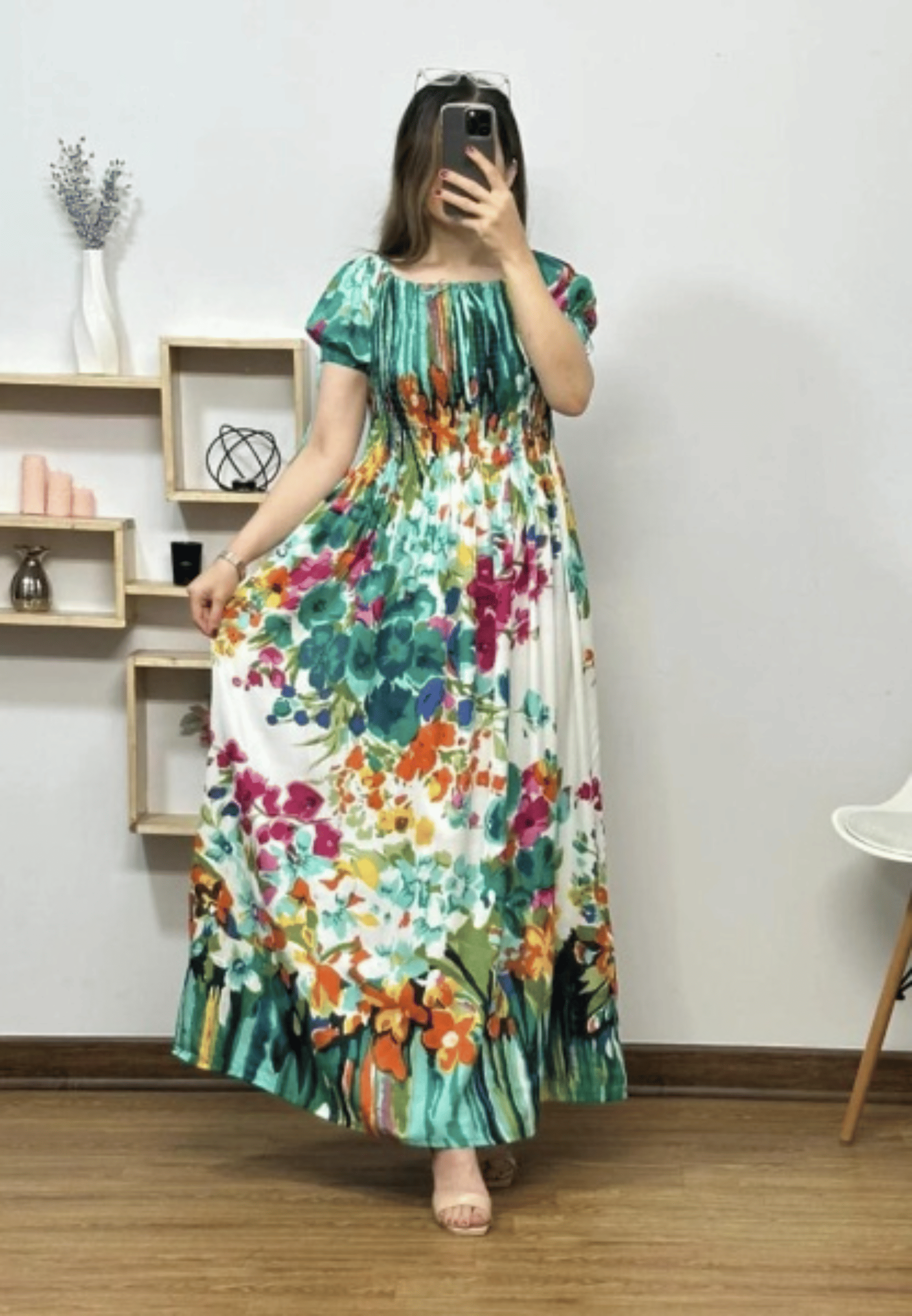 COMFY ATTIRE Women Rayon Printed Fit & Flare Dress ( Grey )