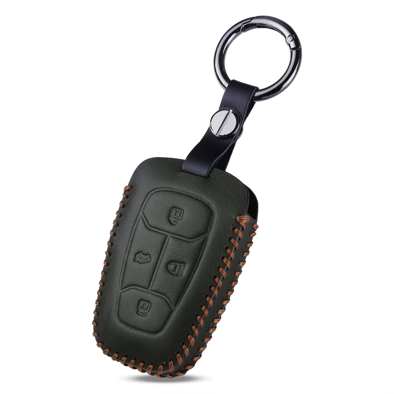 Car Styling Soft Handmade Leather Key Cover Compatible with TATA NEXON, Harrier, ALTROZ, TIGOR BS6, Safari 2021 Safari Gold, Punch 4 Button Smart Key