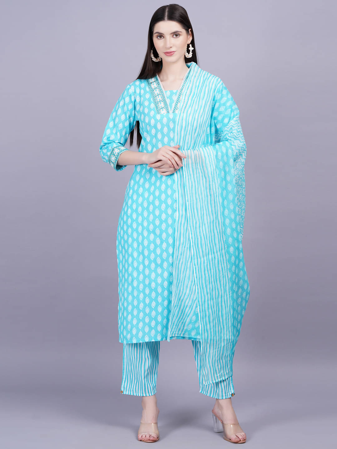 HIGHLIGHT FASHION EXPORT Cotton Printed Kurti With Pants Women's Stitched Salwar Suit - Light Blue ( Pack of 1 )     			HIGHLIGHT FASHION EXPORT Cotton Printed Kurti With Pants Women's Stitched Salwar Suit - Light Blue ( Pack of 1 )