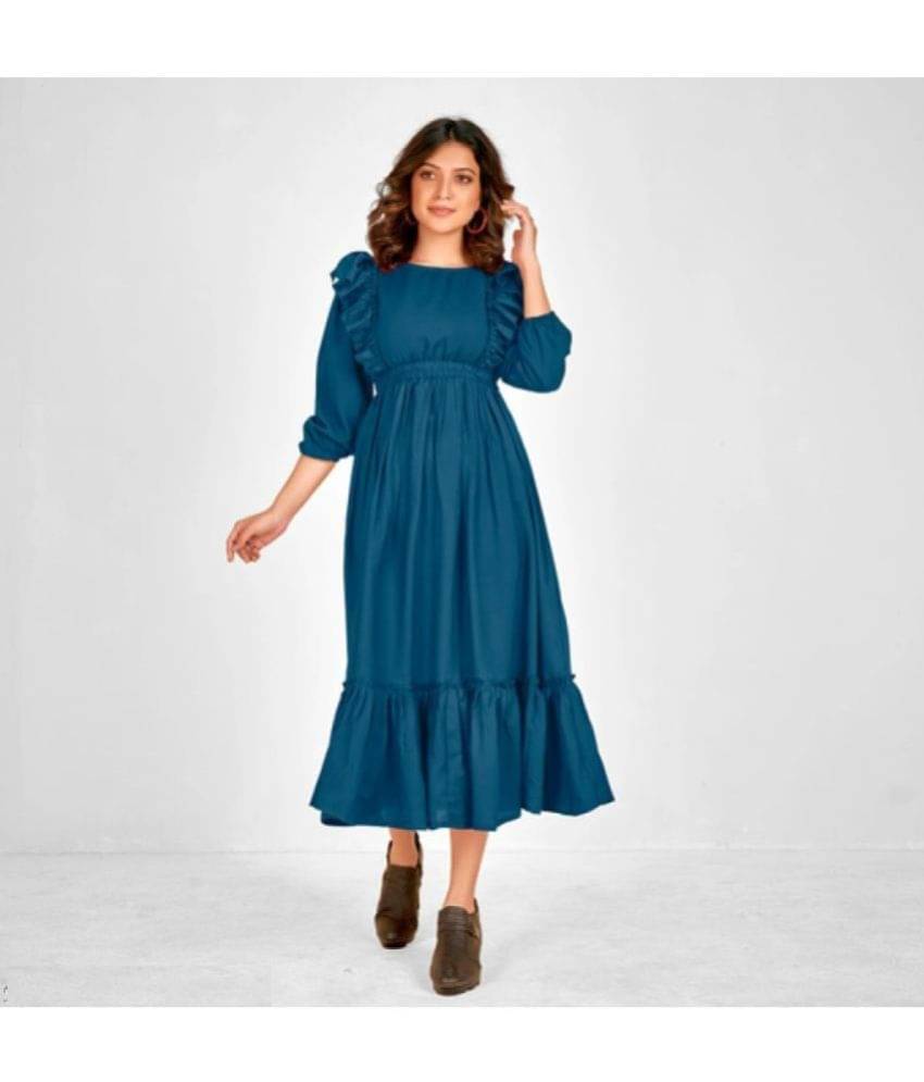 JASH CREATION Polyester Solid Midi Women's Fit & Flare Dress - Blue ( Pack of 1 ) JASH CREATION Polyester Solid Midi Women's Fit & Flare Dress - Blue ( Pack of 1 )