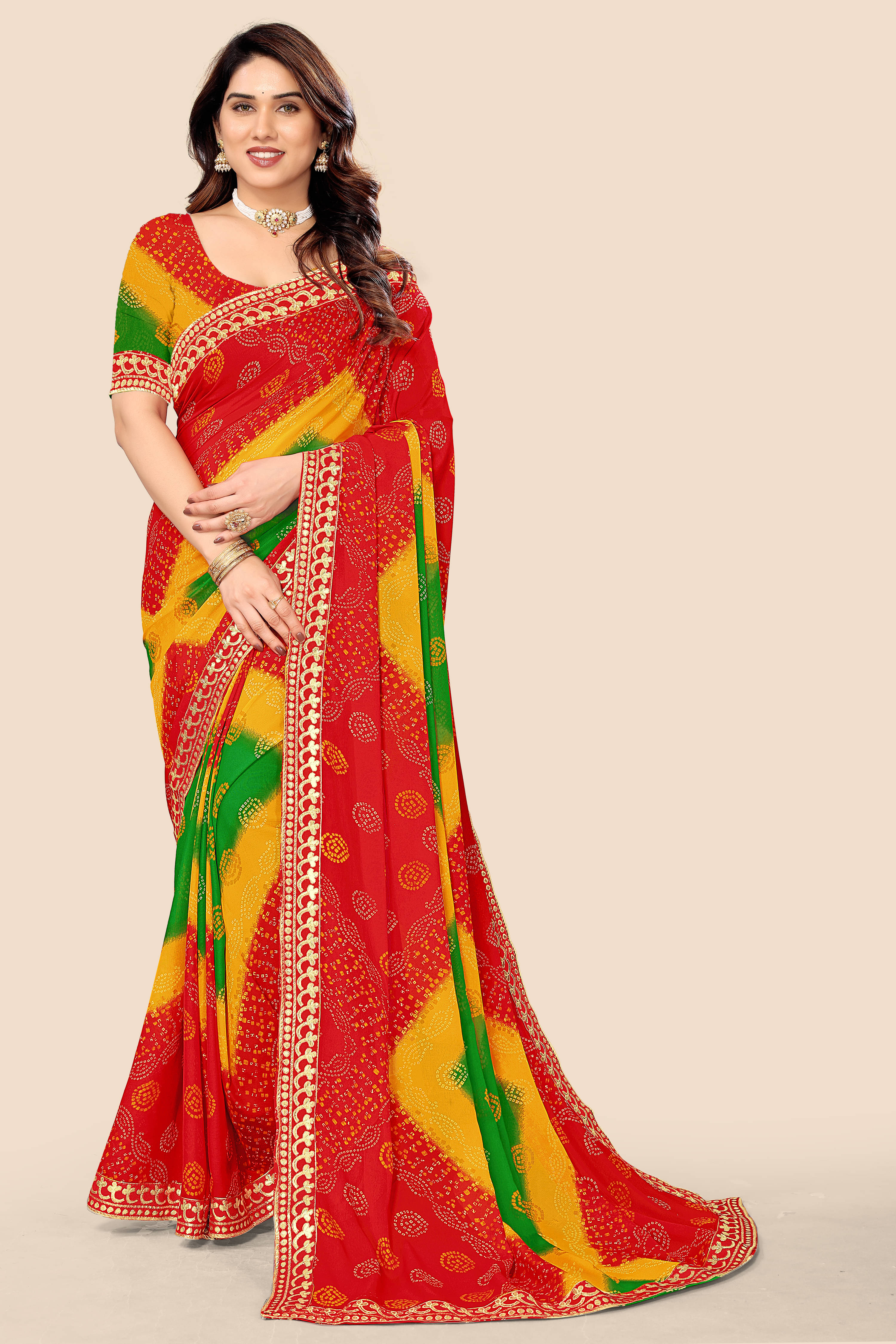     			Kanooda Prints Georgette Printed Saree With Unstitched Blouse Piece ( Red )