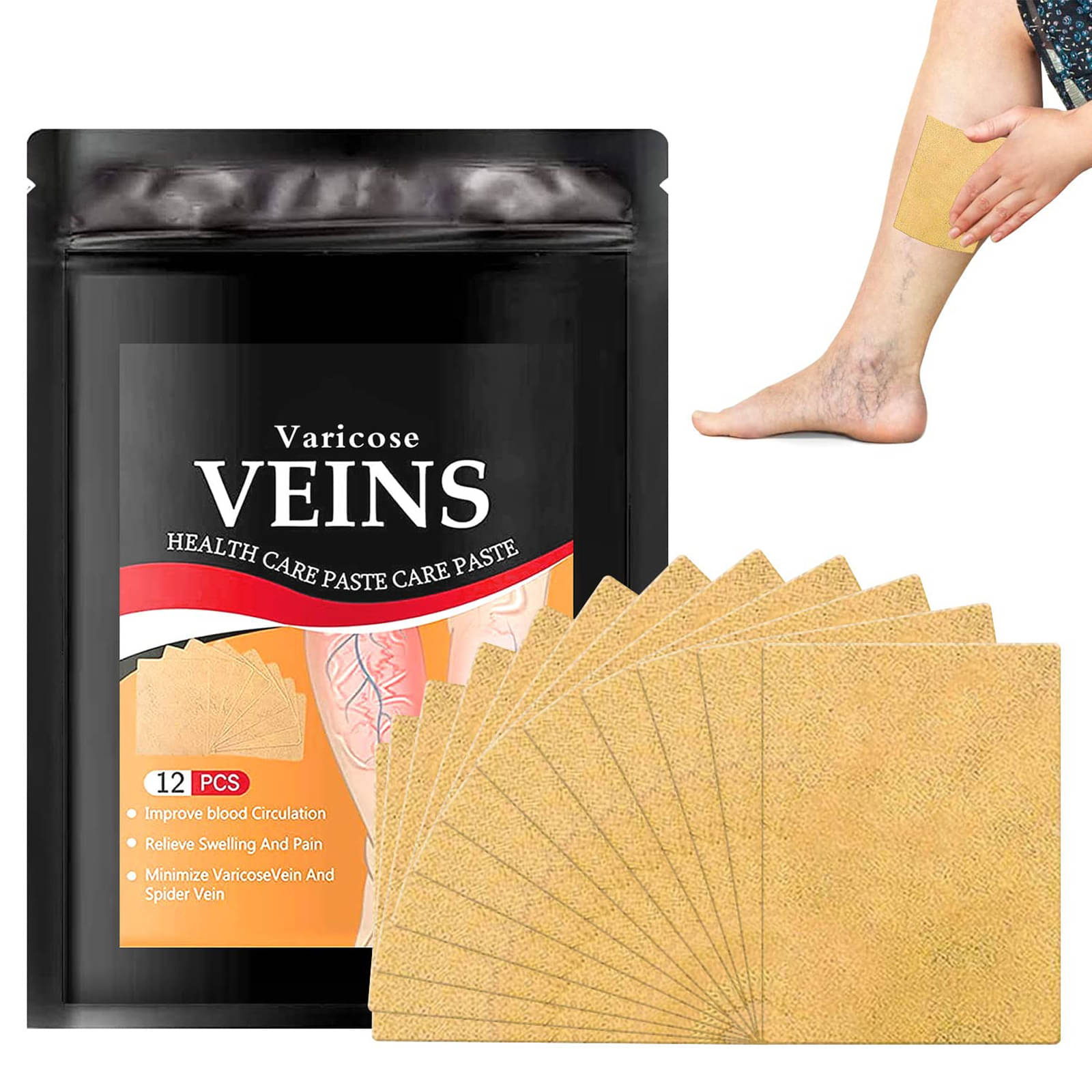 Varicose Veins Patches Dredge Vein Smoothing, Reduce Swelling, Relieve Pain Instant Relief From Muscular Pain Improve Blood Circulation Skin Friendly, 12 Patch (Pack of 1) Varicose Veins Patches Dredge Vein Smoothing, Reduce Swelling, Relieve Pain Instant Relief From Muscular Pain Improve Blood Circulation Skin Friendly, 12 Patch (Pack of 1)