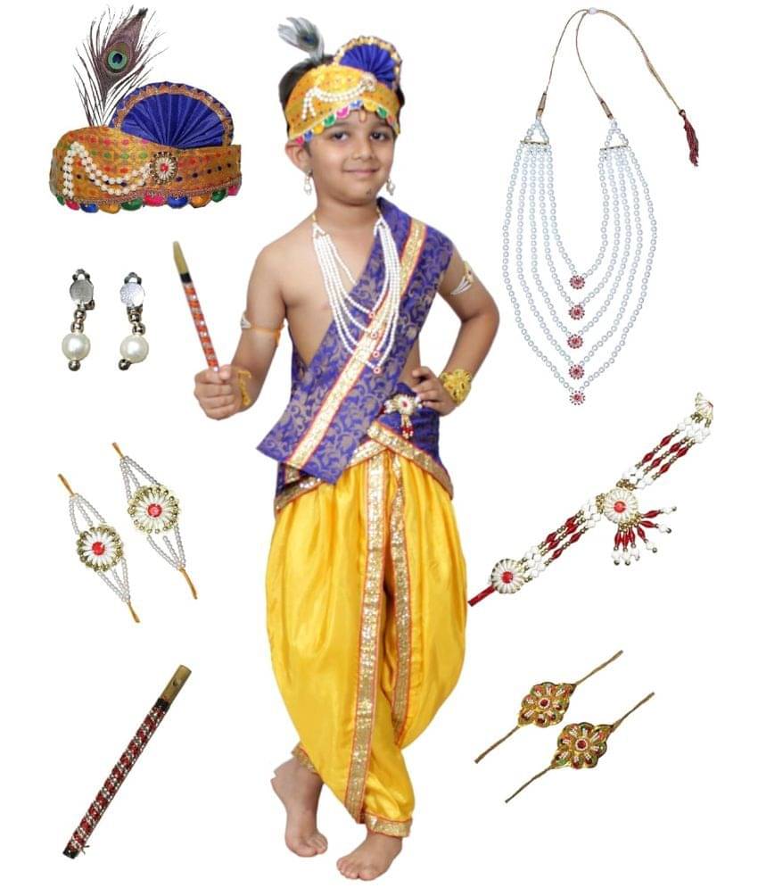 Krishna Costume For Boys, Blue Dhoti With Jewellery for Kanha Dress, 3-4 Years Krishna Costume For Boys, Blue Dhoti With Jewellery for Kanha Dress, 3-4 Years