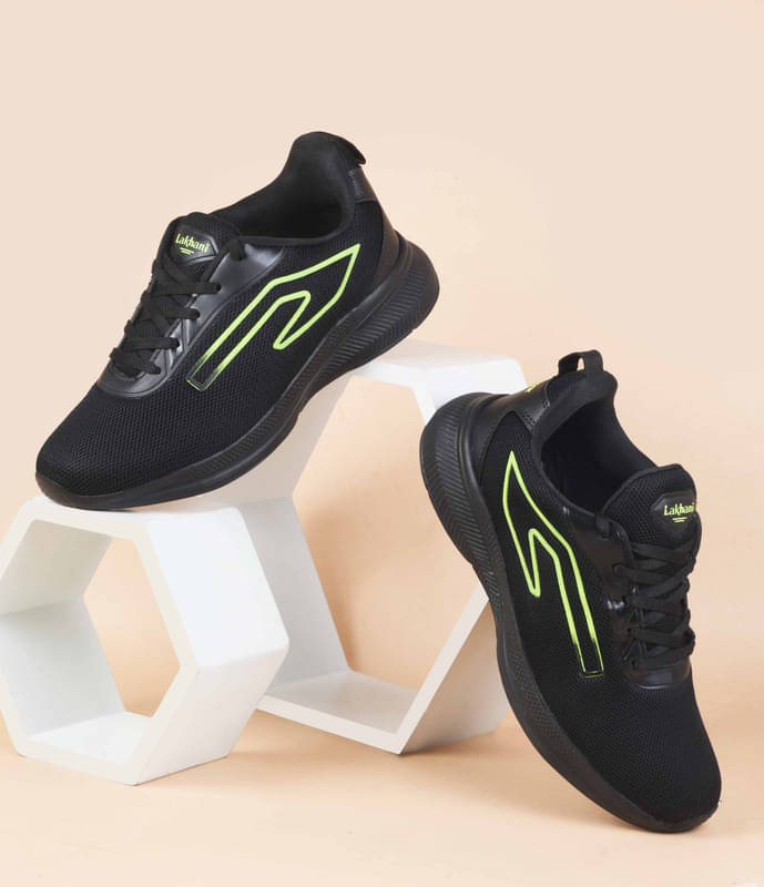     			Lakhani Aashirwad L-754_Black-P.Grn Black Men's Sports Running Shoes