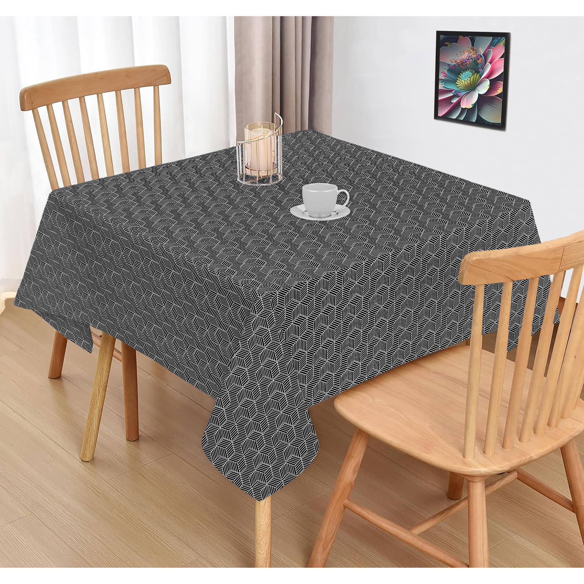     			Oasis Hometex Printed Cotton 2 Seater Square Table Cover ( 102 x 102 ) cm Pack of 1 Black